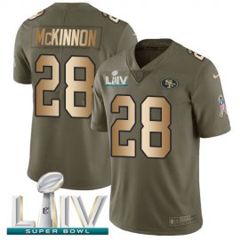 Nike San Francisco 49ers #28 Jerick McKinnon Olive/Gold Super Bowl LIV 2020 Mens Stitched NFL Limited 2017 Salute To Service Jersey