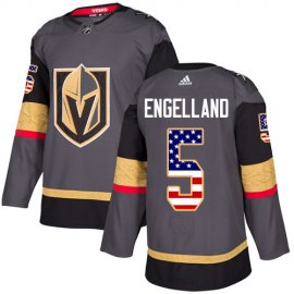 Adidas Vegas Golden Knights #5 Deryk Engelland Grey Home Authentic USA Flag Stitched NHL Jersey