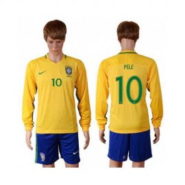 Brazil #10 Pele Home Long Sleeves Soccer Country Jersey