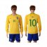 Brazil #10 Pele Home Long Sleeves Soccer Country Jersey