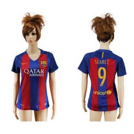 Womens Barcelona #9 Suarez Home Soccer Club Jersey