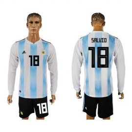 Argentina #18 Salvio Home Long Sleeves Soccer Country Jersey