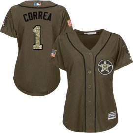Houston Astros #1 Carlos Correa Green Salute to Service Womens Stitched MLB Jersey