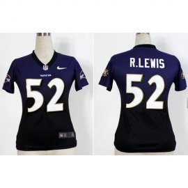 Nike Baltimore Ravens #52 Ray Lewis Purple/Black Womens Stitched NFL Elite Fadeaway Fashion Jersey