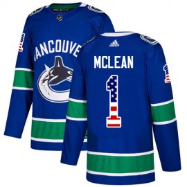 Adidas Vancouver Canucks #1 Kirk Mclean Blue Home Authentic USA Flag Stitched NHL Jersey