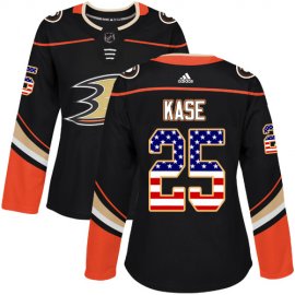 Adidas Anaheim Ducks #25 Ondrej Kase Black Home Authentic USA Flag Womens Stitched NHL Jersey