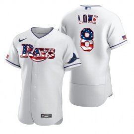 Tampa Bay Rays #8 Brandon Lowe Mens Nike White Fluttering USA Flag Limited Edition Authentic MLB Jersey