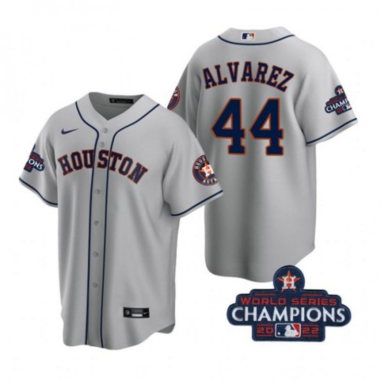 Astros 44 Yordan Alvarez Gray 2022 World Series Champions Cool Base Jersey Astros 44 Yordan Alvarez Gray 2022 World Series Champions Cool Base Jersey
