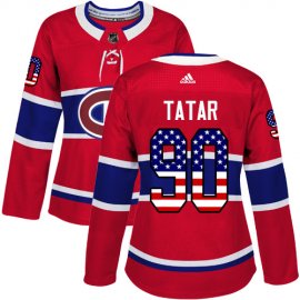 Adidas Montreal Canadiens #90 Tomas Tatar Red Home Authentic USA Flag Womens Stitched NHL Jersey