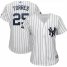 New York Yankees #25 Gleyber Torres Majestic Womens 2019 Postseason Official Cool Base Player Jersey White Navy
