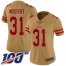Nike San Francisco 49ers #31 Raheem Mostert Gold Womens Stitched NFL Limited Inverted Legend 100th Season Jersey