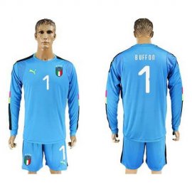 Italy #1 Buffon Blue Long Sleeves Goalkeeper Soccer Country Jersey