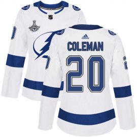 Adidas Tampa Bay Lightning #20 Blake Coleman White Road Authentic Womens 2020 Stanley Cup Champions Stitched NHL Jersey