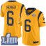 Nike Los Angeles Rams #6 Johnny Hekker Gold Super Bowl LIII Bound Mens Stitched NFL Limited Rush Jersey