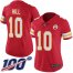 Nike Kansas City Chiefs #10 Tyreek Hill Red Team Color Womens Stitched NFL 100th Season Vapor Limited Jersey