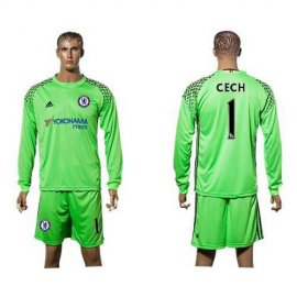 Chelsea #1 Cech Green Goalkeeper Long Sleeves Soccer Club Jersey