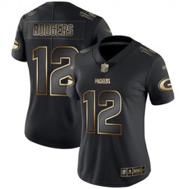 Nike Green Bay Packers #12 Aaron Rodgers Black/Gold Womens Stitched NFL Vapor Untouchable Limited Jersey