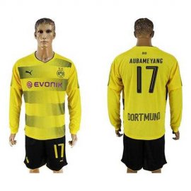 Dortmund #17 Aubameyang Home Long Sleeves Soccer Club Jersey