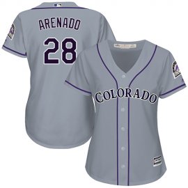 Colorado Rockies #28 Nolan Arenado Grey Road Womens Stitched MLB Jersey