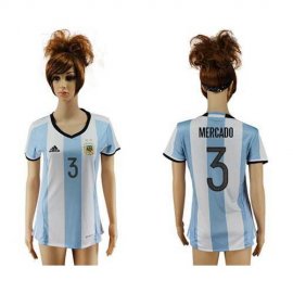 Womens Argentina #3 Mercado Home Soccer Country Jersey