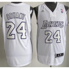 Los Angeles Lakers 24 Kobe Bryant White Revolution 30 Swingman Jerseys Silver Number Christmas Style Cheap
