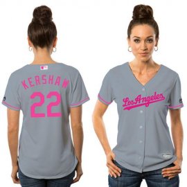 Los Angeles Dodgers #22 Clayton Kershaw Grey Mothers Day Cool Base Womens Stitched MLB Jersey