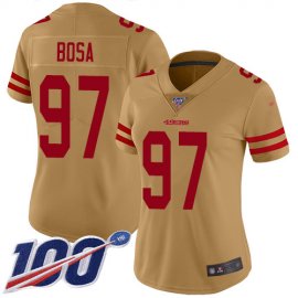 Nike San Francisco 49ers #97 Nick Bosa Gold Womens Stitched NFL Limited Inverted Legend 100th Season Jersey