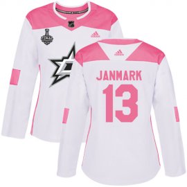 Adidas Dallas Stars #13 Mattias Janmark White/Pink Authentic Fashion Womens 2020 Stanley Cup Final Stitched NHL Jersey