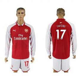 Arsenal #17 Iwobi Red Home Long Sleeves Soccer Club Jersey