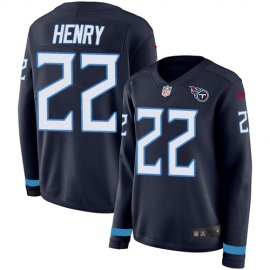 Nike Tennessee Titans #22 Derrick Henry Navy Blue Team Color Womens Stitched NFL Limited Therma Long Sleeve Jersey