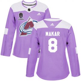 Adidas Colorado Avalanche #8 Cale Makar Purple Womens 2022 Stanley Cup Champions Authentic Fights Cancer Stitched NHL Jersey Womens