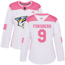 Adidas Nashville Predators #9 Filip Forsberg White/Pink Authentic Fashion Womens Stitched NHL Jersey
