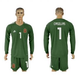Spain #1 Casillas Army Green Long Sleeves Goalkeeper Soccer Country Jersey
