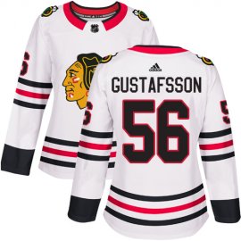 Adidas Chicago Blackhawks #56 Erik Gustafsson White Road Authentic Womens Stitched NHL Jersey