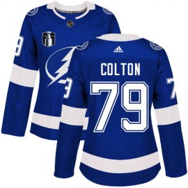 Adidas Tampa Bay Lightning #79 Ross Colton Blue Womens 2022 Stanley Cup Final Patch Home Authentic Stitched NHL Jersey Womens