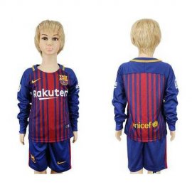 Barcelona Blank Home Long Sleeves Kid Soccer Club Jersey
