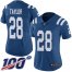 Nike Indianapolis Colts #28 Jonathan Taylor Royal Blue Team Color Womens Stitched NFL 100th Season Vapor Untouchable Limited Jersey