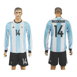 Argentina #14 Mascherano Home Long Sleeves Soccer Country Jersey