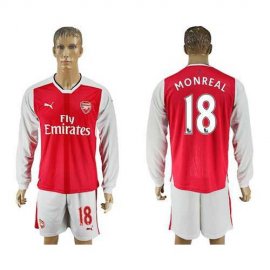 Arsenal #18 Monreal Red Home Long Sleeves Soccer Club Jersey