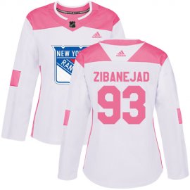 Adidas New York Rangers #93 Mika Zibanejad White/Pink Authentic Fashion Womens Stitched NHL Jersey