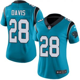 Nike Carolina Panthers #28 Mike Davis Blue Womens Stitched NFL Limited Rush Jersey