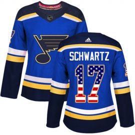 Adidas St. Louis Blues #17 Jaden Schwartz Blue Home Authentic USA Flag Womens Stitched NHL Jersey
