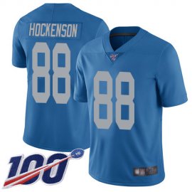 Nike Detroit Lions #88 T.J. Hockenson Blue Throwback Mens Stitched NFL 100th Season Vapor Limited Jersey