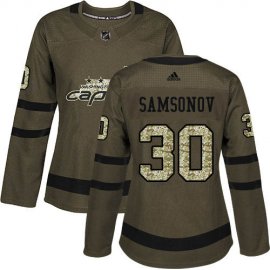 Adidas Washington Capitals #30 Ilya Samsonov Green Salute to Service Womens Stitched NHL Jersey