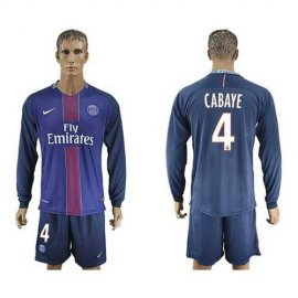 Paris Saint-Germain #4 Cabaye Home Long Sleeves Soccer Club Jersey
