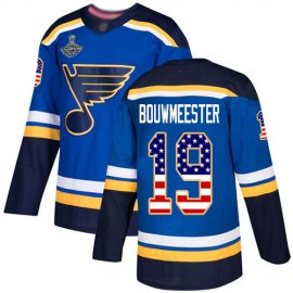 Adidas St. Louis Blues #19 Jay Bouwmeester Blue Home Authentic USA Flag Stanley Cup Champions Stitched NHL Jersey