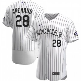 Colorado Rockies #28 Nolan Arenado Mens Nike White Home 2020 Authentic Player MLB Jersey