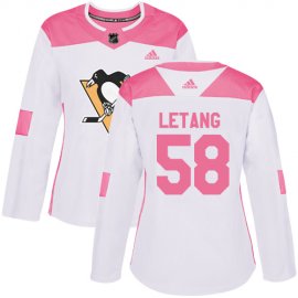 Adidas Pittsburgh Penguins #58 Kris Letang White/Pink Authentic Fashion Womens Stitched NHL Jersey
