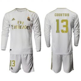 Real Madrid #13 Courtois White Home Long Sleeves Soccer Club Jersey
