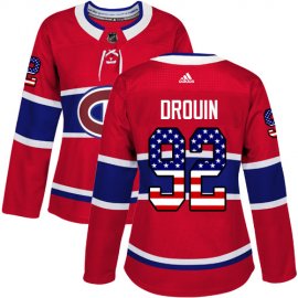 Adidas Montreal Canadiens #92 Jonathan Drouin Red Home Authentic USA Flag Womens Stitched NHL Jersey